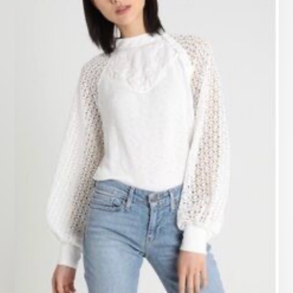 Free People White Thermal Top Sheer Lace Long Sleeves Bohemian SZ XS EUC